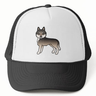 Dark Wolf Grey Siberian Husky Cute Cartoon Dog Trucker Hat