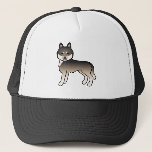 Dark Wolf Grey Siberian Husky Cute Cartoon Dog Trucker Hat