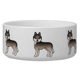 Dark Wolf Grey Siberian Husky Cute Cartoon Dogs Bowl