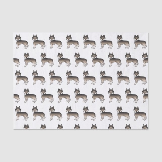 Dark Wolf Grey Siberian Husky Cute Dog Pattern Tissue Paper (Front)