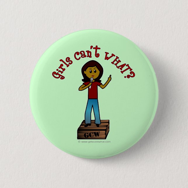 Dark Woman on Soapbox Pinback Button (Front)