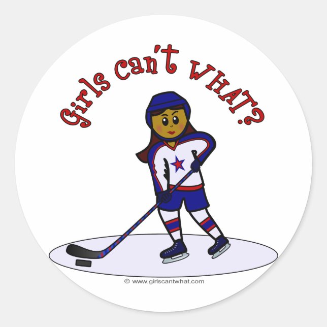 Dark Womens Hockey Player Classic Round Sticker (Front)