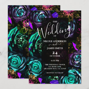 Dark Wonderland Bold Glam Floral Flowers Wedding Invitation