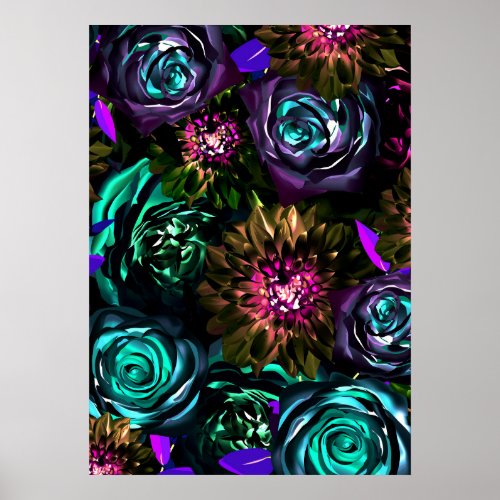Dark Wonderland Bold Glamor Floral Flowers Poster