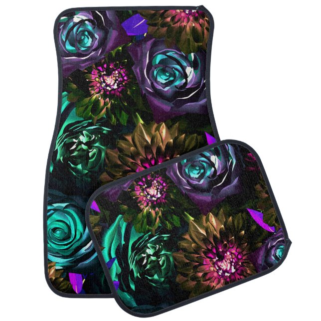 Dark Wonderland Bold Glamour Floral Flowers Car Floor Mat (Set)