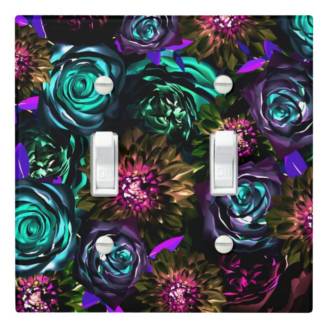 Dark Wonderland Bold Glamour Floral Flowers Light Switch Cover (In Situ)