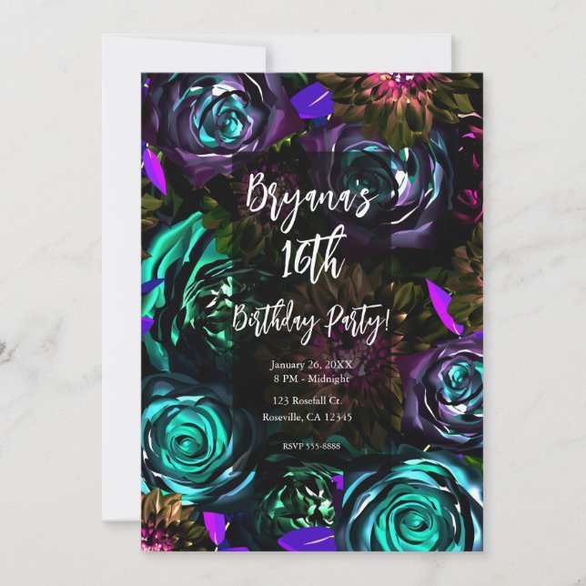 Dark Wonderland Bold Glamour Floral Flowers Party Invitation (Front)