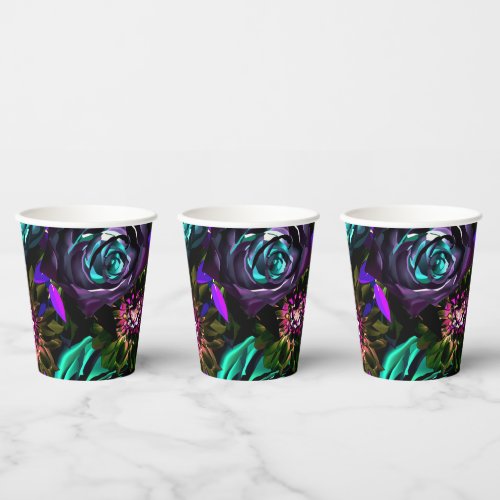 Dark Wonderland Bold Glamour Floral Flowers Party Paper Cups