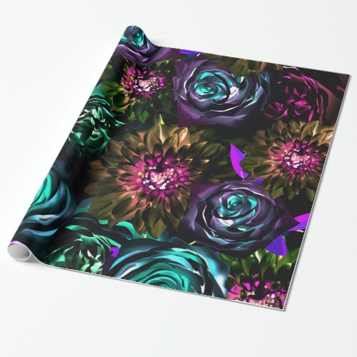 Dark Wonderland Bold Glamour Floral Flowers Party Wrapping Paper