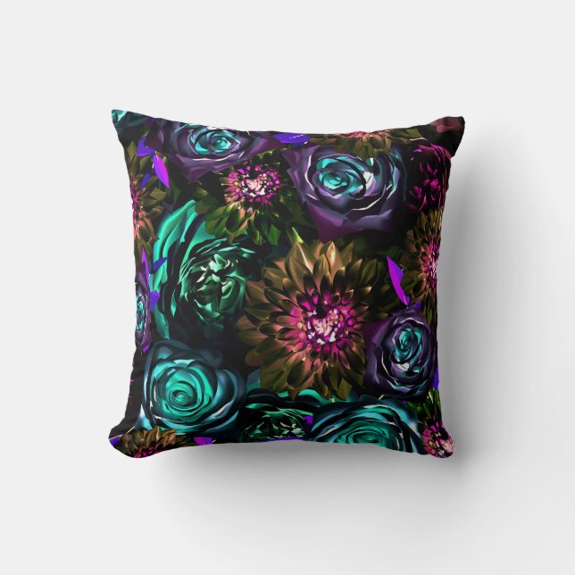 Dark Wonderland Bold Glamour Floral Flowers Throw Pillow (Front)