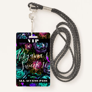 Dark Wonderland Bold Glamour Floral Sweet 16 VIP  Badge