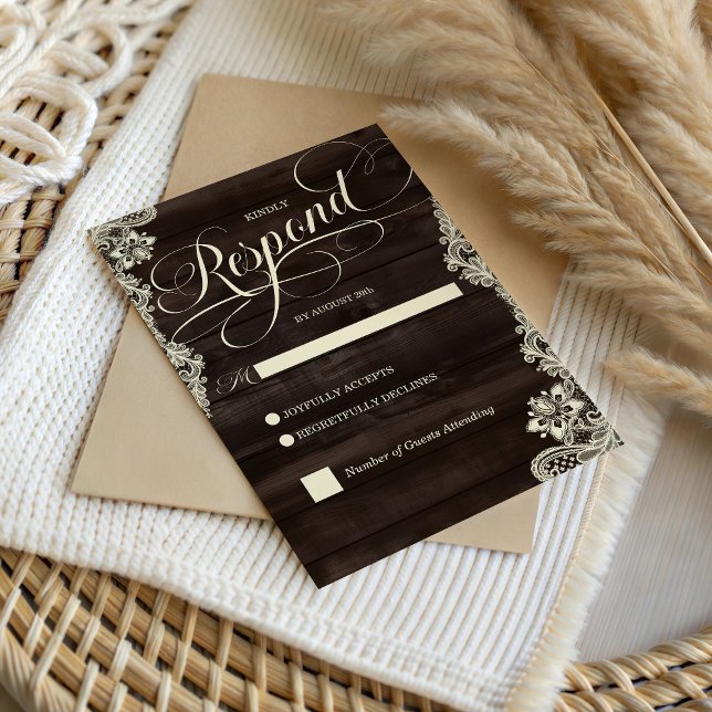 Dark Wood and Lace Rustic Wedding Response Card (Dark Wood and Lace Rustic Wedding Response Card)