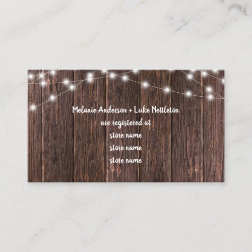 Dark Wood and Lights Bridal shower gift registry Enclosure Card