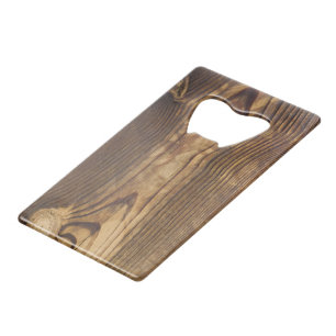 dark wood board credit card bottle opener