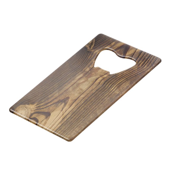 dark wood board credit card bottle opener (Back Angled)
