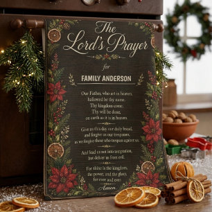 Dark Wood Christmas Botanical Lord’s Prayer Family Kitchen Towel