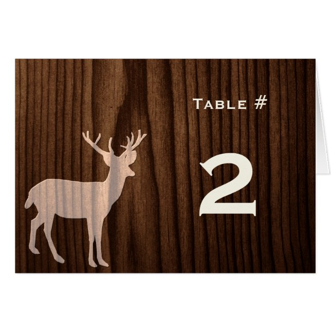 Dark Wood Deer Wedding Reception Table Number (Front Horizontal)