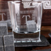 Dark Wood Gift Box, Slate Coasters & Rocks Glasses (Front)