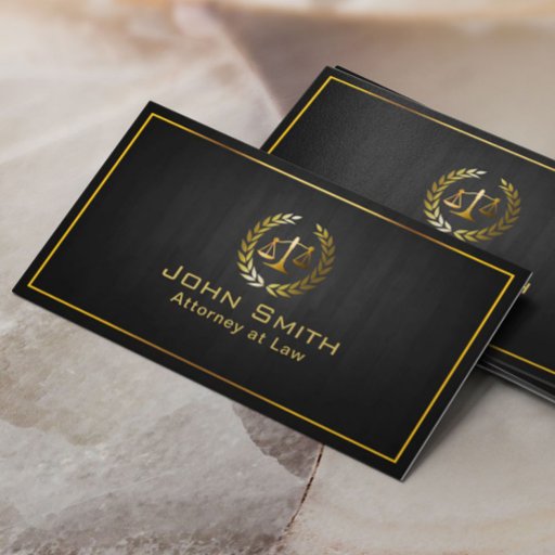 Customizable Dark Wood Gold Scale Lawyer/Attorney Business Card
