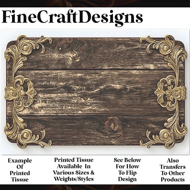 Dark Wood, Gold Scroll Embellishment AN4 Decoupage Tissue Paper (Creator Uploaded)