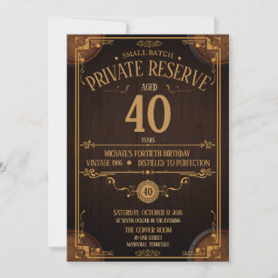 Dark Wood Gold Whiskey Photo 40th Birthday Invitat Invitation