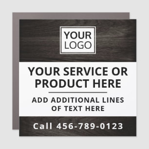 Dark wood grain add logo business service square Car Magnet