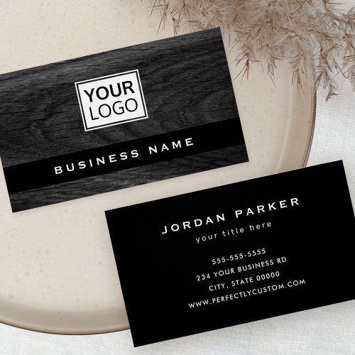 Dark wood grain custom logo business card