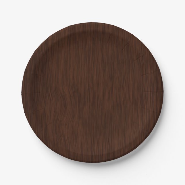 Dark Wood Grain Look Background Paper Plates (Front)