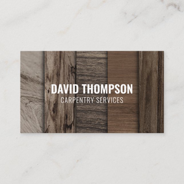 Dark Wood Grain Professional Carpenter Woodworker Business Card (Front)