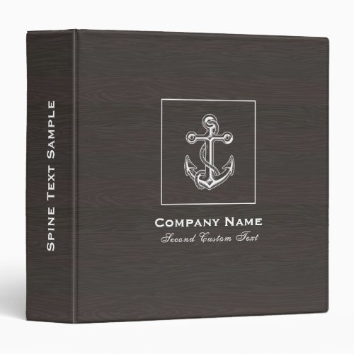 Dark Wood Grain White Boat Anchor and Custom Text 3 Ring Binder