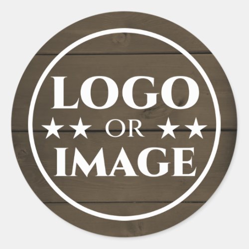 Dark Wood Grain Wooden Boards Logo Image Template Classic Round Sticker
