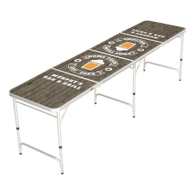 Dark Wood Home & Away Team Beer Logo Custom Name Beer Pong Table (Angled)