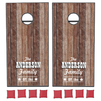 Dark Wood-look Personalized Cornhole Set