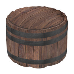 Dark Wood Metal Barrel Pouf