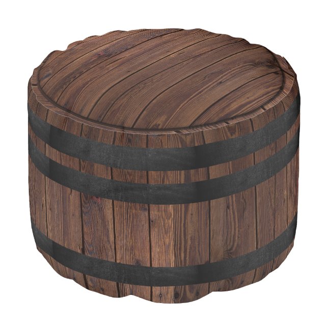 Dark Wood Metal Barrel Pouf (Angled Front)
