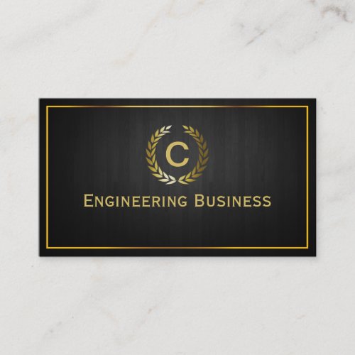 Dark Wood Monogram Civil Engineer Business Card