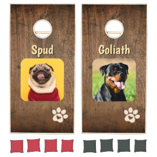 Dark Wood Personalized Dog Photo Board Cornhole Set