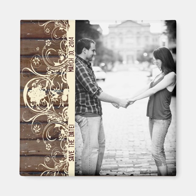 Dark Wood Photo Save the Date Magnet (Front)