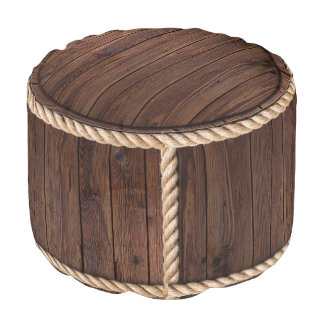 Dark Wood Rope Barrel Pouf