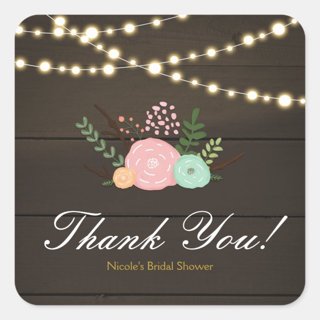 Dark Wood & Rustic Floral & Lights Favor Stickers (Front)
