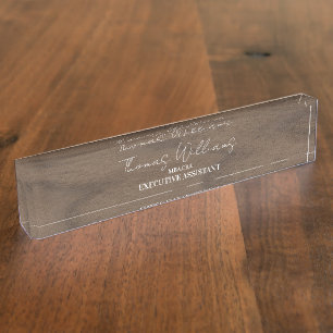Dark Wood Script Personalized Executive Plaque Desk Name Plate