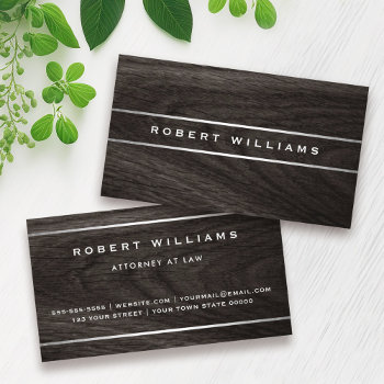 Dark Wood Silver Borders Masculine Professional Business Card by TheStationeryShop at Zazzle