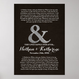 Dark Wood & Silver Wedding Vows Happily Ever After Poster