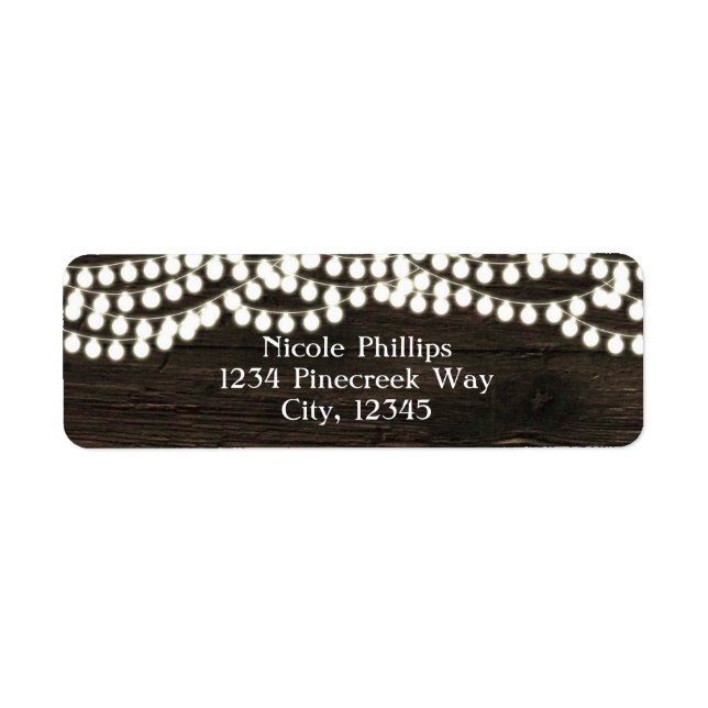 Dark Wood & String Lights Rustic Address Labels (Front)