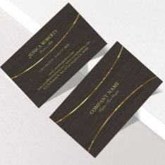 Dark Wood Texture Gold Stripe Accents Business Card at Zazzle