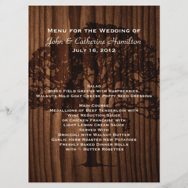 Dark Wood Tree Country Wedding Table Menu (Front)