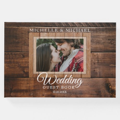 Dark Wood Vintage Wedding Photo Guest Book