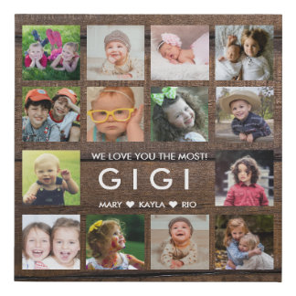 Dark Wood We Love You Gigi 14 Photo Collage Faux Canvas Print