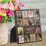 Dark Wood We Love You Gigi 14 Photo Collage     Plaque<br><div class="desc">Create your own photo collage plaque with 14 of your favorite pictures on a wood texture background for an unique keepsake gift for grandma. Personalize with grandchildren names and we love you the most Gigi message.</div>