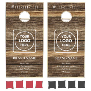 Dark Wood White Script Custom Logo Branding Cornhole Set